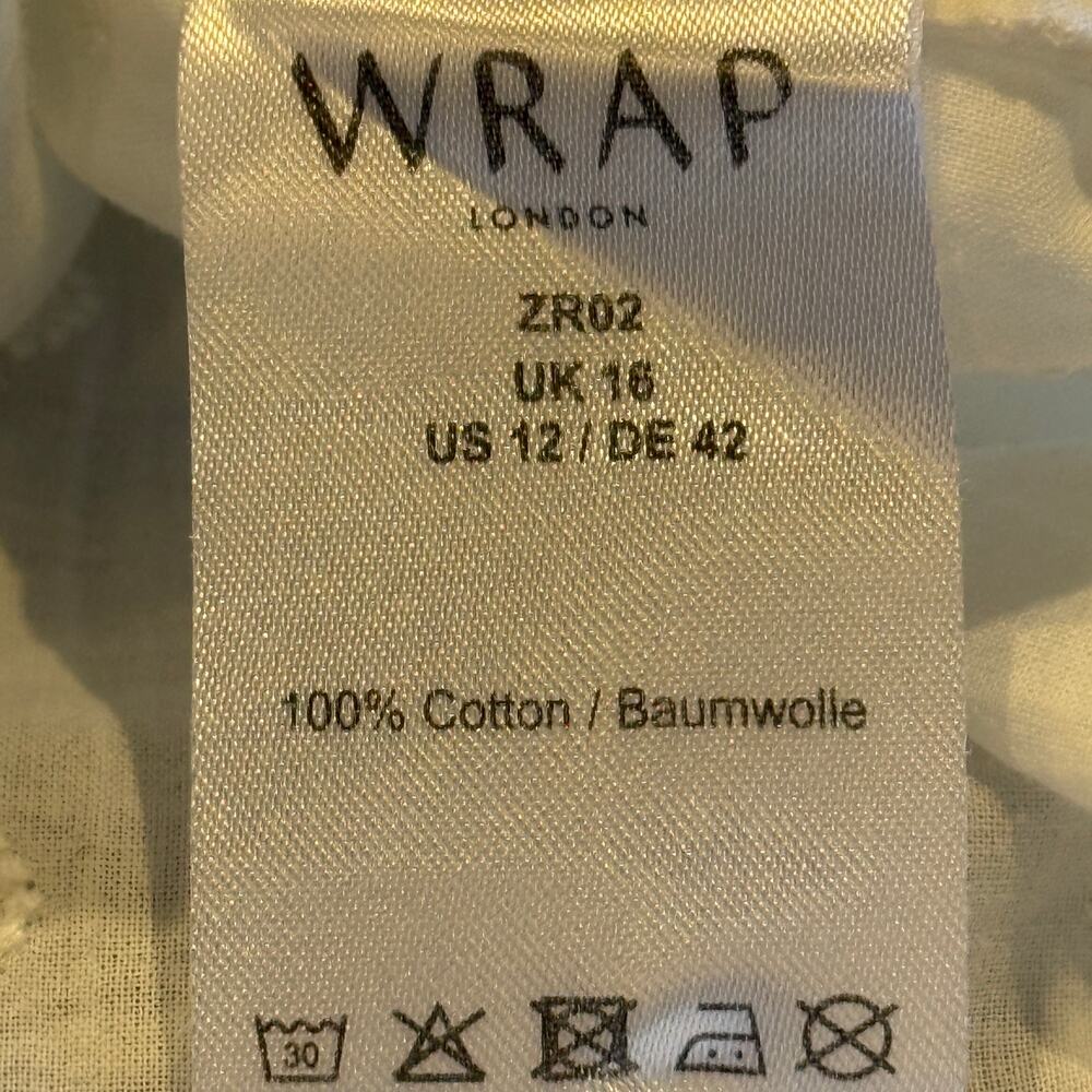 Wrap LONDON White Cotton Broderie Anglaise Blouse Peter Pan Collar US 12 UK 16 - Picture 4 of 7